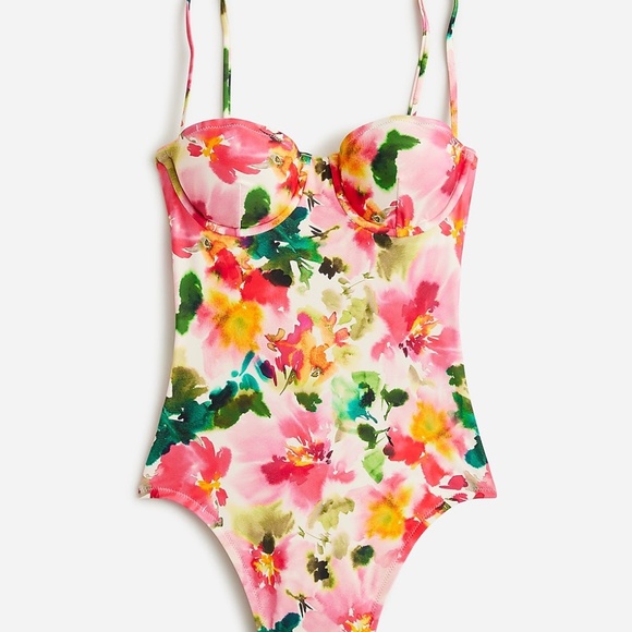 Brown And Gold Floral Print Underwire Balconette One Piece Swimsuit main image 1